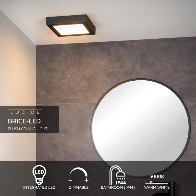 Lucide BRICE-LED - Zapustené stropné svietidlo Kúpeľňa - LED Dim. - 1x22W 3000K - IP44 - Čierna